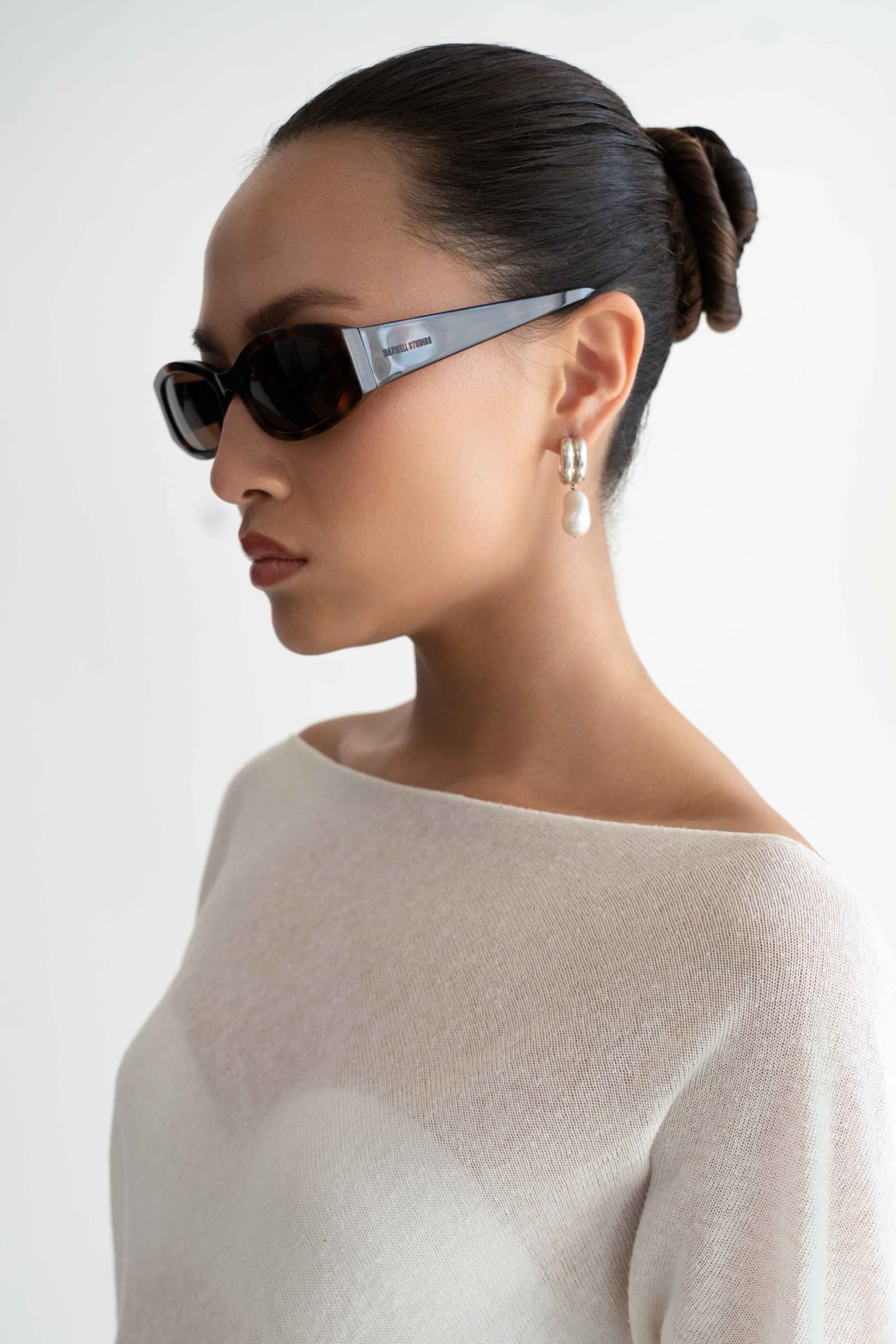 The Lady Tortoise sunglasses worn, side profile